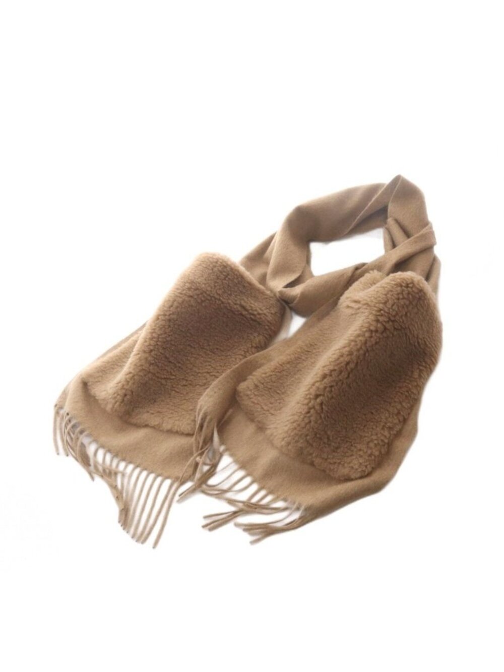 Max Mara Teddy Bear Shawl Silk Blend Fringe Pocket Brown